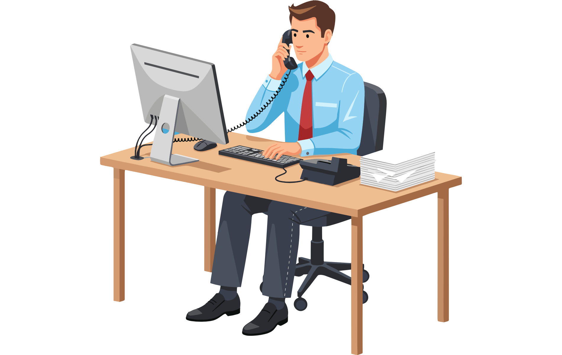 オフィスで資料やPCを確認している事務スタッフのイメージ