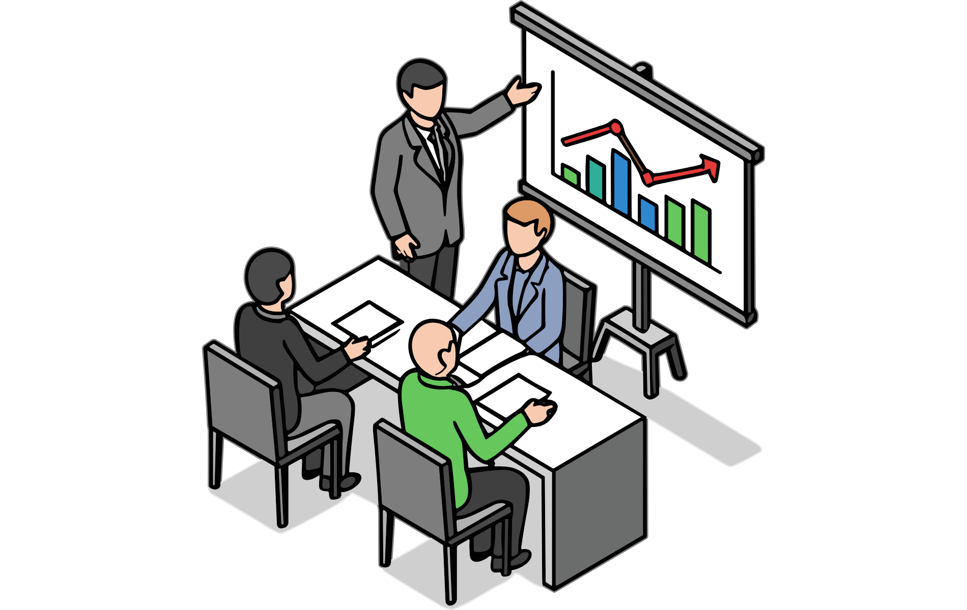 会議で戦略立案をしているビジネスパーソンのイメージ